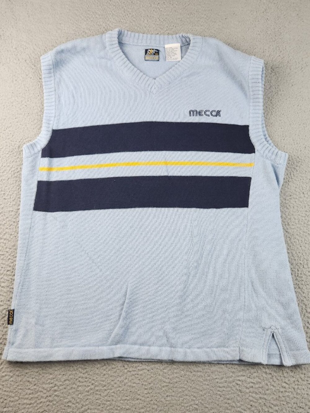 Mecca Sweater Vest Men's Extra Large Light Blue Stripe V-Neck Sleeveless Y2K